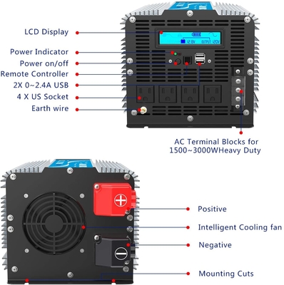 リモート・コントロール3000ワットの純粋な正弦波インバーター12V 24V LCD表示